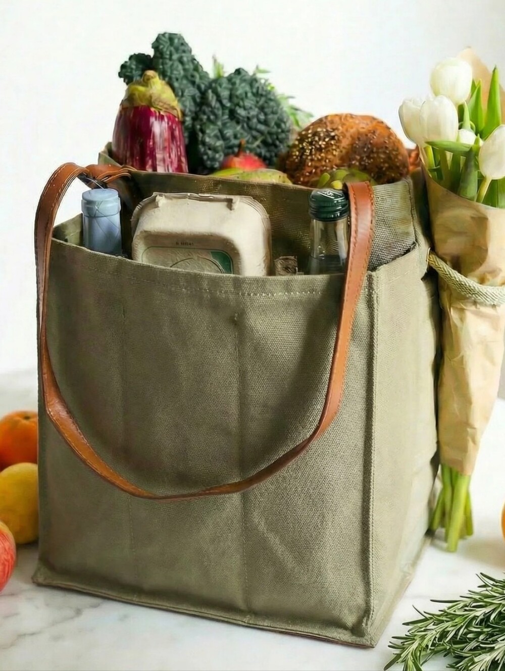 Capabunga Market Tote Bag Caper Green Grocery Carryall New With FLAW